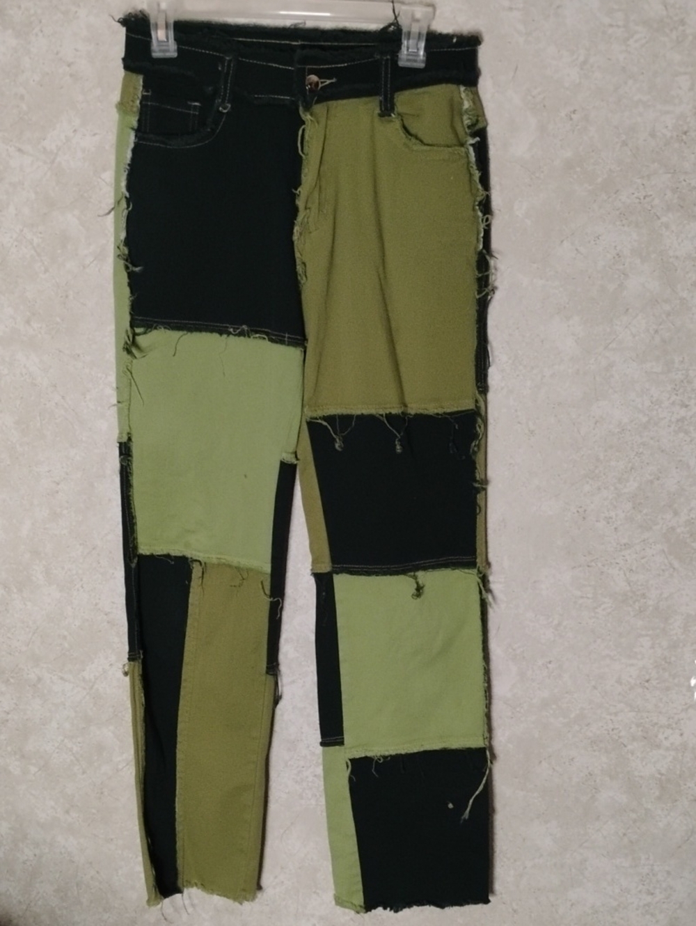 Patchwork Womens Tri-Tone Green  Pants, 90's, 70's Vibe Color Blocked/ Size Med.